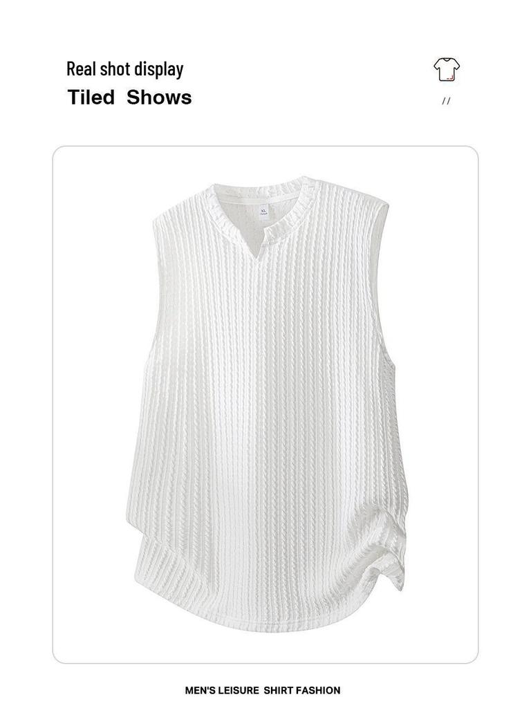 Men's Textured Sleeveless Heavyweight Sports Vest - Loose Fit, High-End Summer Feel
