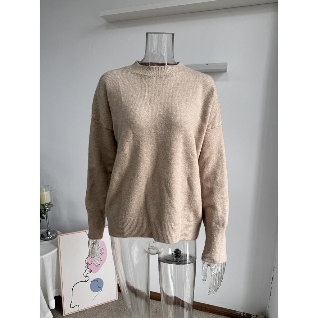 Einfarbiger Rundhals-Pullover für Damen | Weiches Strickoberteil | Lässige lockere Passform
