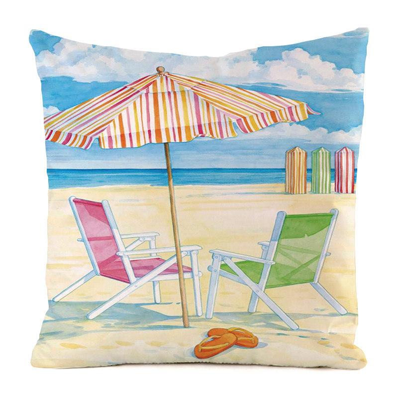 Beach Lounge Chair Collection Digital Printing Short Plush Pillow Covers For Car Sofa Office Cushion Cover Home Goods