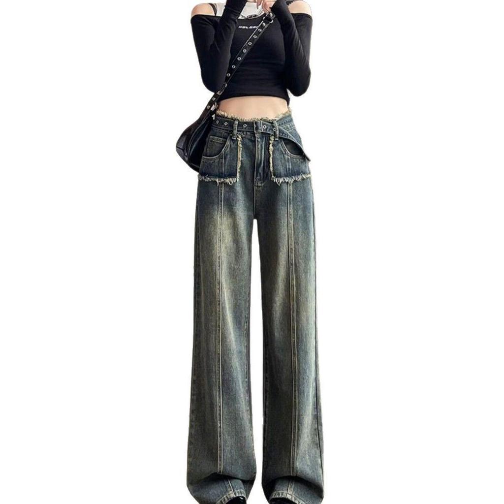 Women's Retro High-Waisted Wide-Leg Jeans - 2024 Autumn/Winter Collection