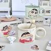 Cute Crayon Small New Cup, Birthday Gift for Boys and Girls, High-value Ceramic Mug with Lid, Couple Coffee Cup