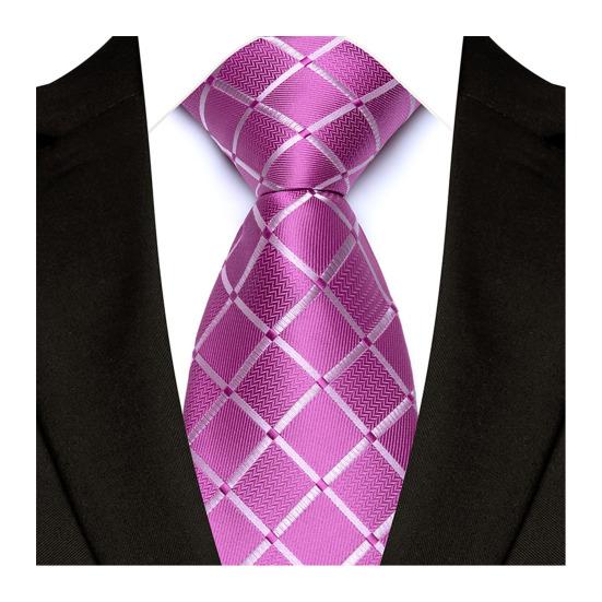 

Men Tie Geometric Plaid Pattern Pure Color Design Smooth Texture Dress Tie Business Office Formal Necktie рожевий червоний колір