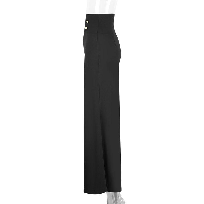 New Women's High Waist Black Straight Wide Leg Pants, Polyester Blend Patchwork Lightweight Trousers for Office & Street Fashion