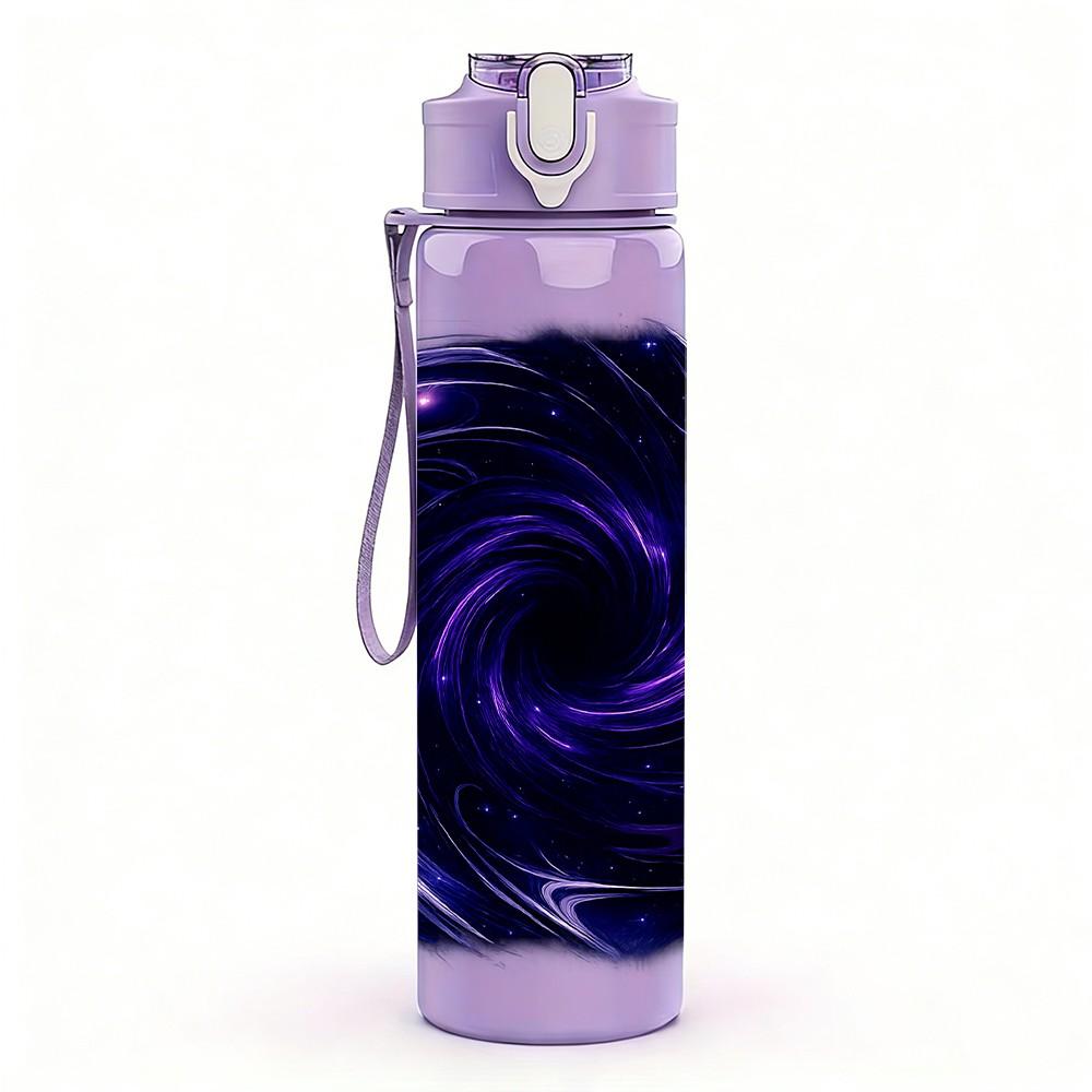 1PC Dark Purple Galaxy Swirl Space Print 750ml Color Plastic Sports Water Bottle Leakproof Flip Straw Lid Suitable for Sports Office Home Use