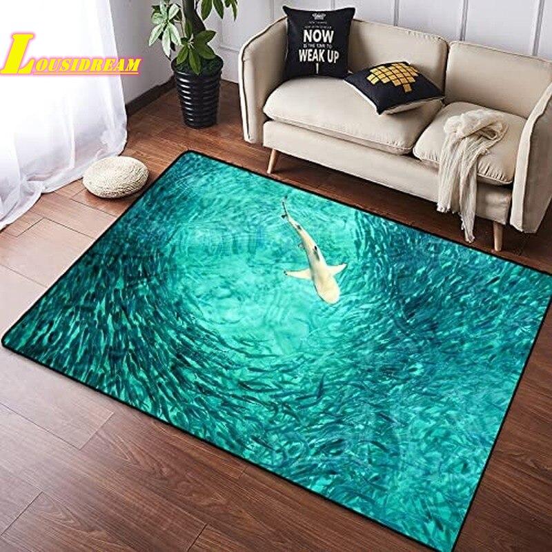 Underwater World Carpet Ocean Carpet Cute Dolphin Pattern Anti-slip Floor Mat Living Room Bedroom Sofa Children's Room Carpet