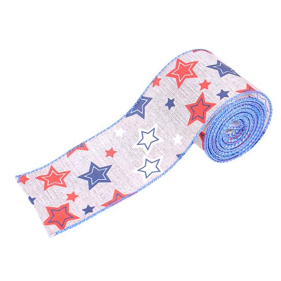 1/3 rull Amerikansk flagg bånd dobbeltsidig stjerne stripet med ståltråd pakke bånd rød 4. juli uavhengighetsdag blått hvitt bånd DIY håndverk
