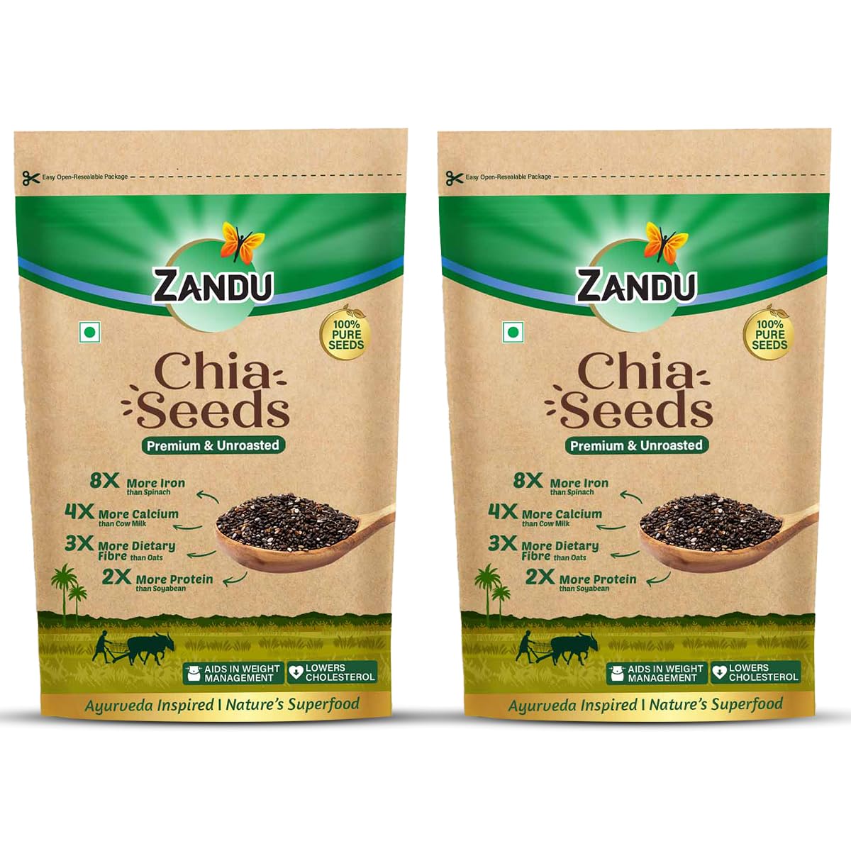 

Zandu Chia Seeds 200GM X Pack of 2 | Premium Raw Seeds Rich in Protein, Omega-3 & Dietary Fiber for Healthy Eating