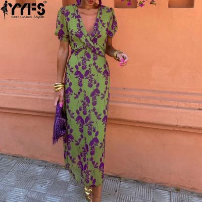 Women's Fashion Summer Spring Short Sleeve V-Neck High Waist Casual Dresses