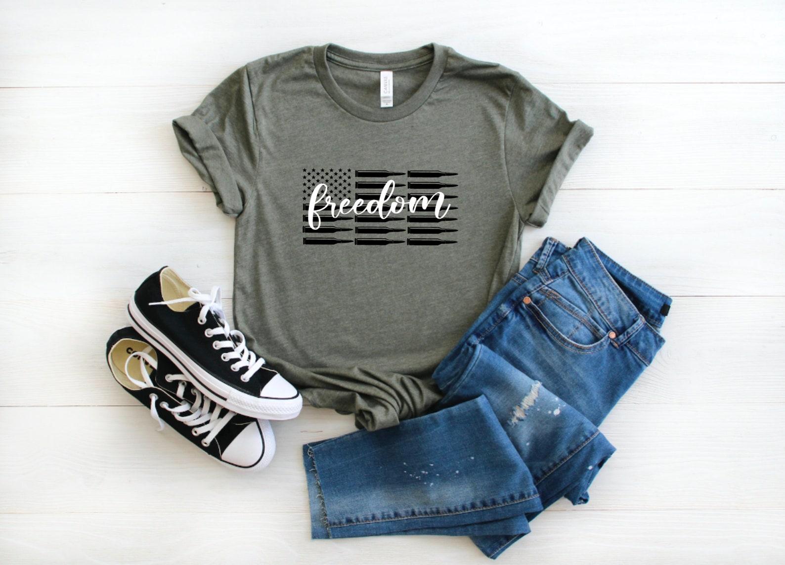 Freedom Flag Unisex Graphic Tee, Short Sleeve T-Shirt, America, American, Guns, USA XL