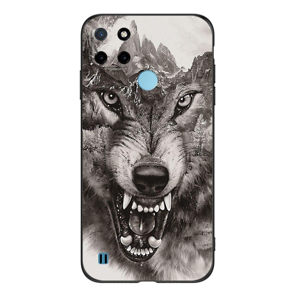 For Realme C21Y C25Y Case For OPPO Realme C21Y C25Y 4G Soft Case RMX3261 Coque 6.5inch Black Tpu Case Lion Wolf Tiger Dragon