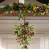 Christmas Wreath Teardrop Wreath Berry Pine Cones Decor Artificial Holiday Garland For Holiday Indoor Fireplace Mantle Porch