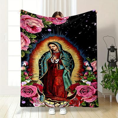 Our Lady of Guadalupe Floral Blanket Bedroom Blanket for Livingroom Couch Lunch Break Soft Throw for Friend's Festival Gift