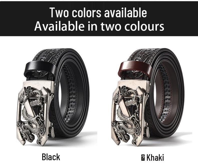 Men's Retro Dragon Head Genuine Leather Belt with Carved Embossed Design