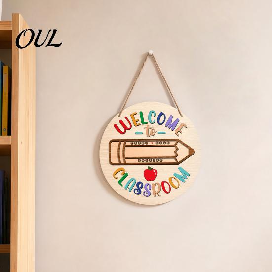 Classroom Decor Sign Wooden Welcome for Door, to Our Round Door Hanging Hanger, Front Sign, Back School Preschool Decoration