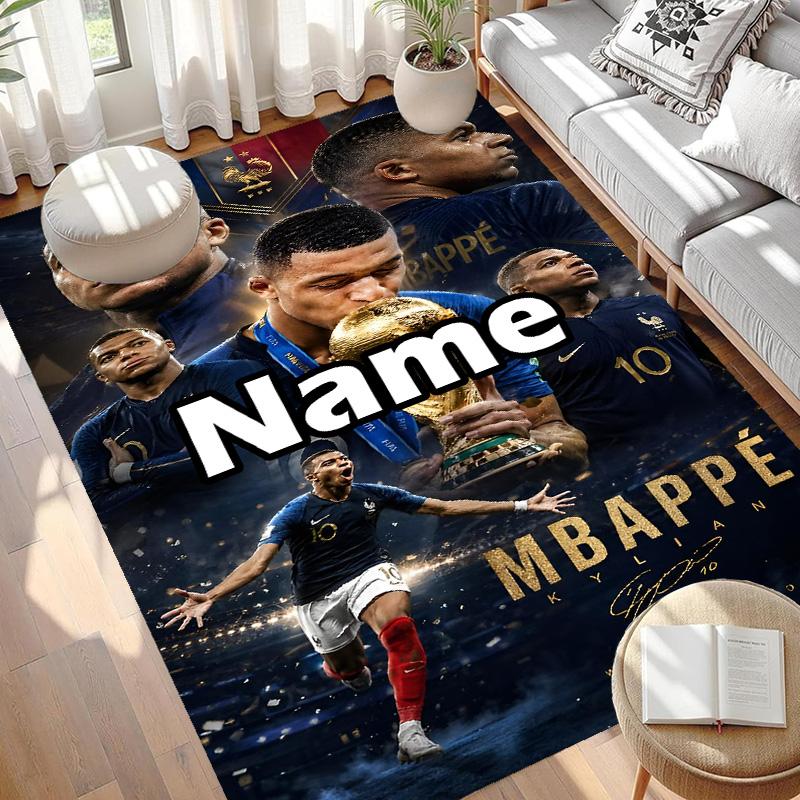 Custom Name Personalized Kylian Mbappe Print Carpet, Versatile Home Decor Rug, for Playroom, Apartment, Balcony, Entryway, Hallway Gift