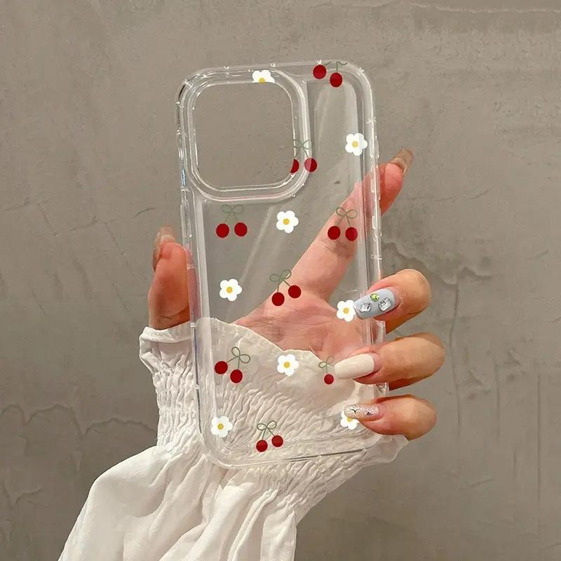 Flower Printed Simple Transparent Phone Case For iPhone 17 16 15 14 13 12 11 Mini Pro Max X XR 8 7 Plus SE 2 Soft Back Cover
