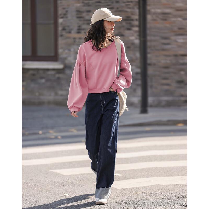 Demana Rose Pink Drop Shoulder Puff Sleeve Sweatshirt