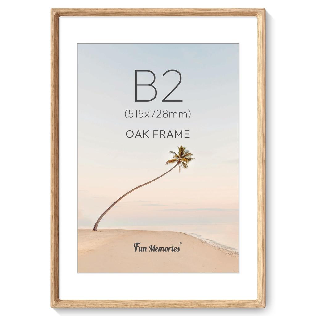 Fun Memories B2 Size Picture Frame Poster Frame Oak Solid Wood Rounded Corners A2 Mat Included Made in USA Wall Photo Frame Gallery Wall x cm