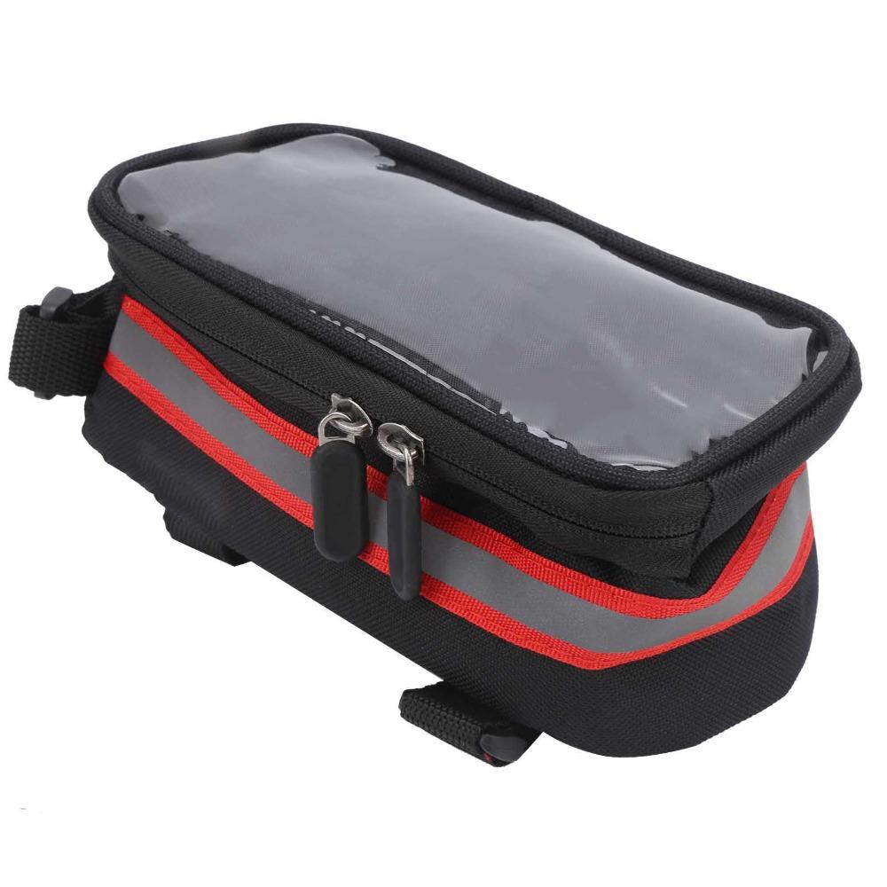 Hook and Loop Straps Bicycle Phone Bag 600D Nylon , TPU Bike Frame Phone Holder  Road Bike Riding