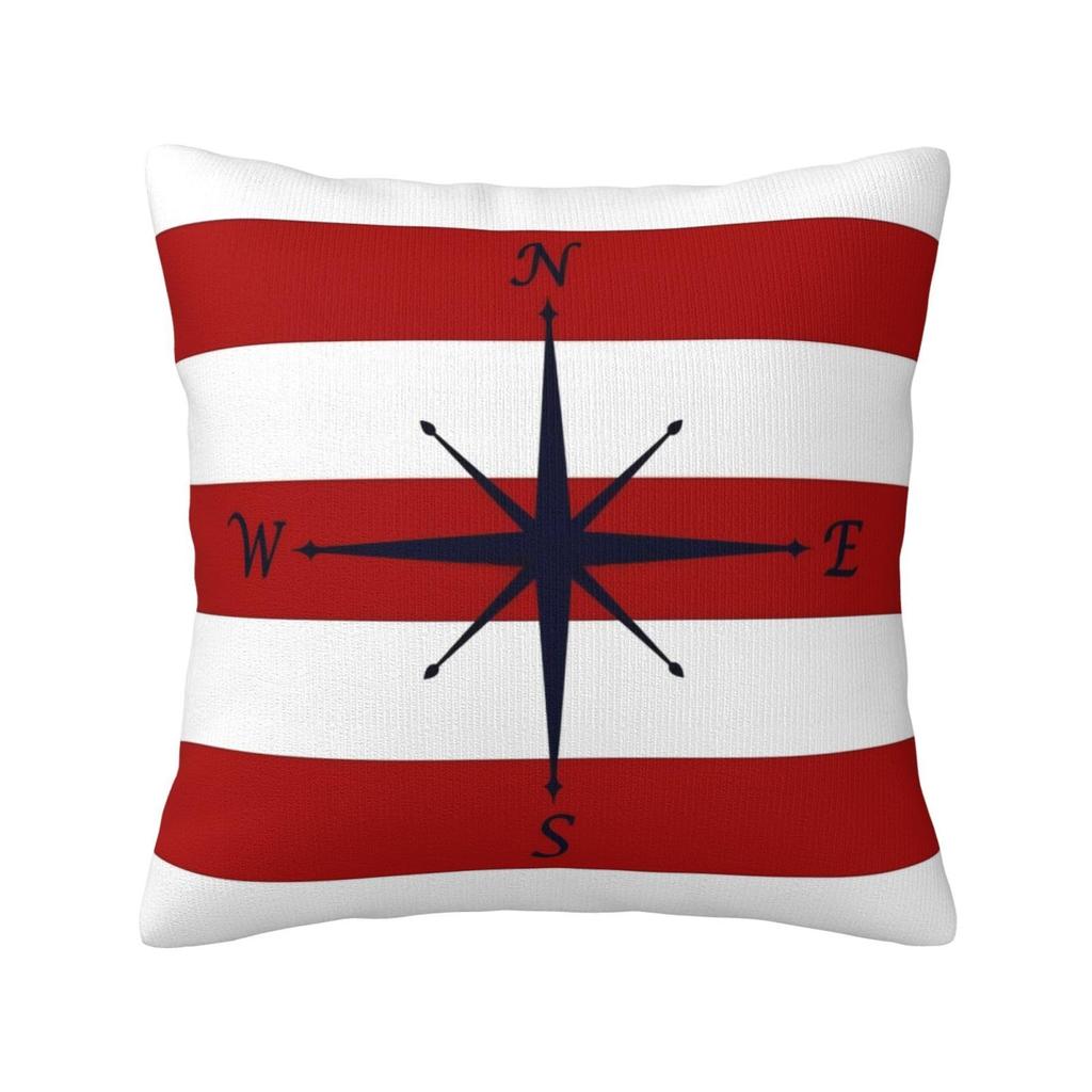 Nautical Compass Pillowcase Striped Cushion Cover Navy Blue Wind Rose Decor Coastal Throw Pillow for Living Room Bedroom