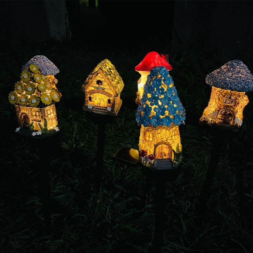 Multi Craft LED Solar Lawn Light Resin Cottage Miniature Fairy House LED Garden Light Fairy Mushroom House Waterproof Design