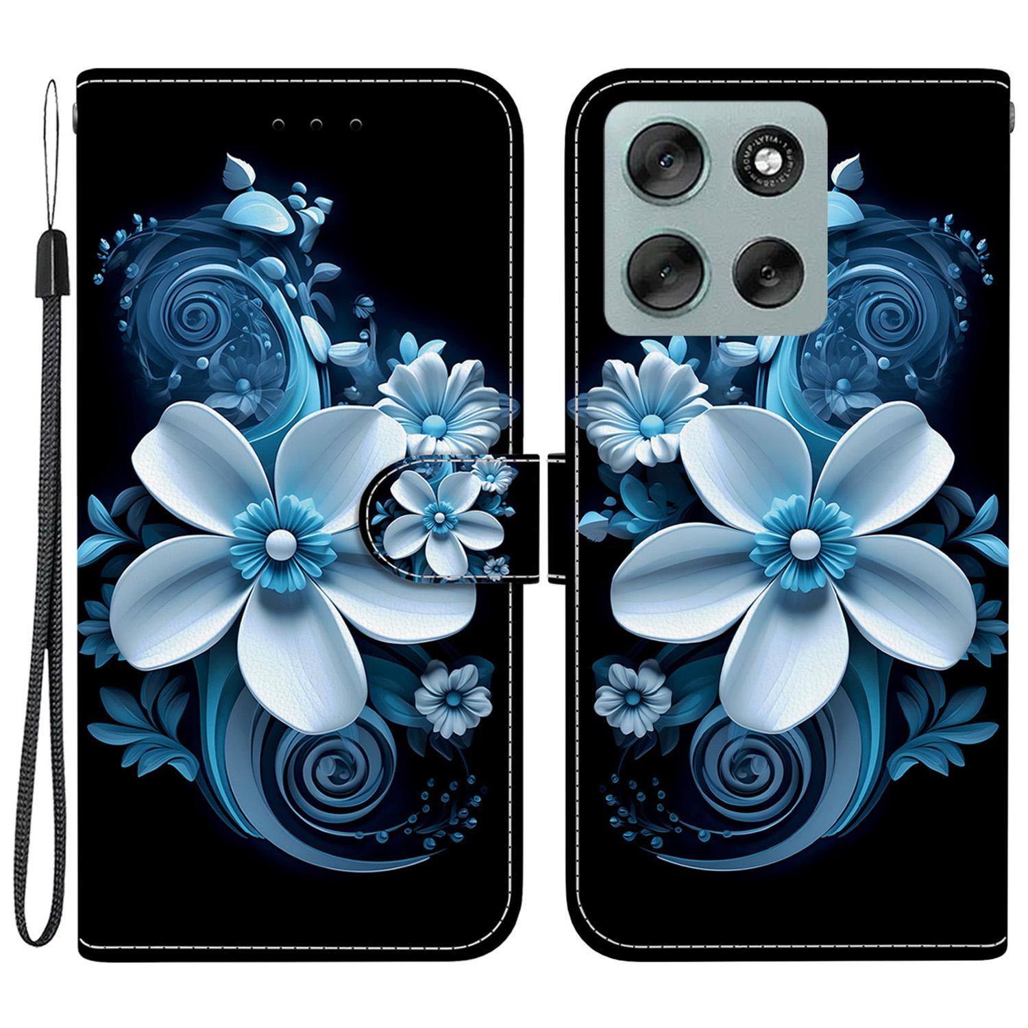 

For Motorola Moto G56 5G Case Pattern Printing Anti-Drop Leather Flip Wallet Phone Cover with Lanyard Black Orchid