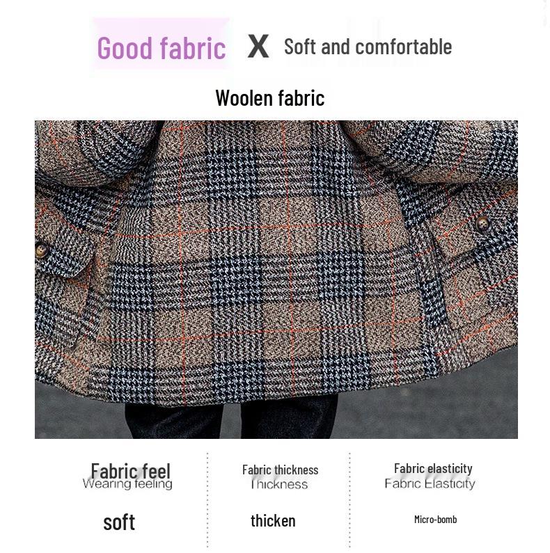 Boys' Fleece-lined Cotton Jacket & Plaid Woolen Coat - 2025 New Style