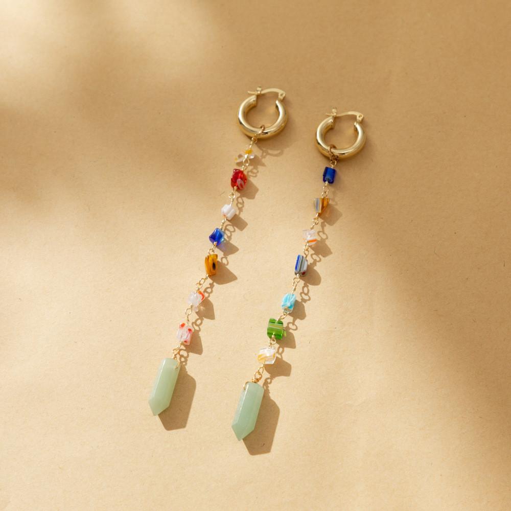 Natural Exquisite Geometric Stone Earrings With Trendy Chain Elements For Women Fashionforward