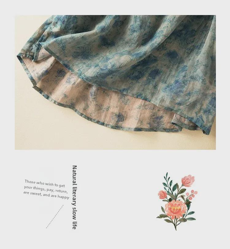 Sommerliches Ramie-Leinenhemd mit Blumenmuster und Ohrkragen