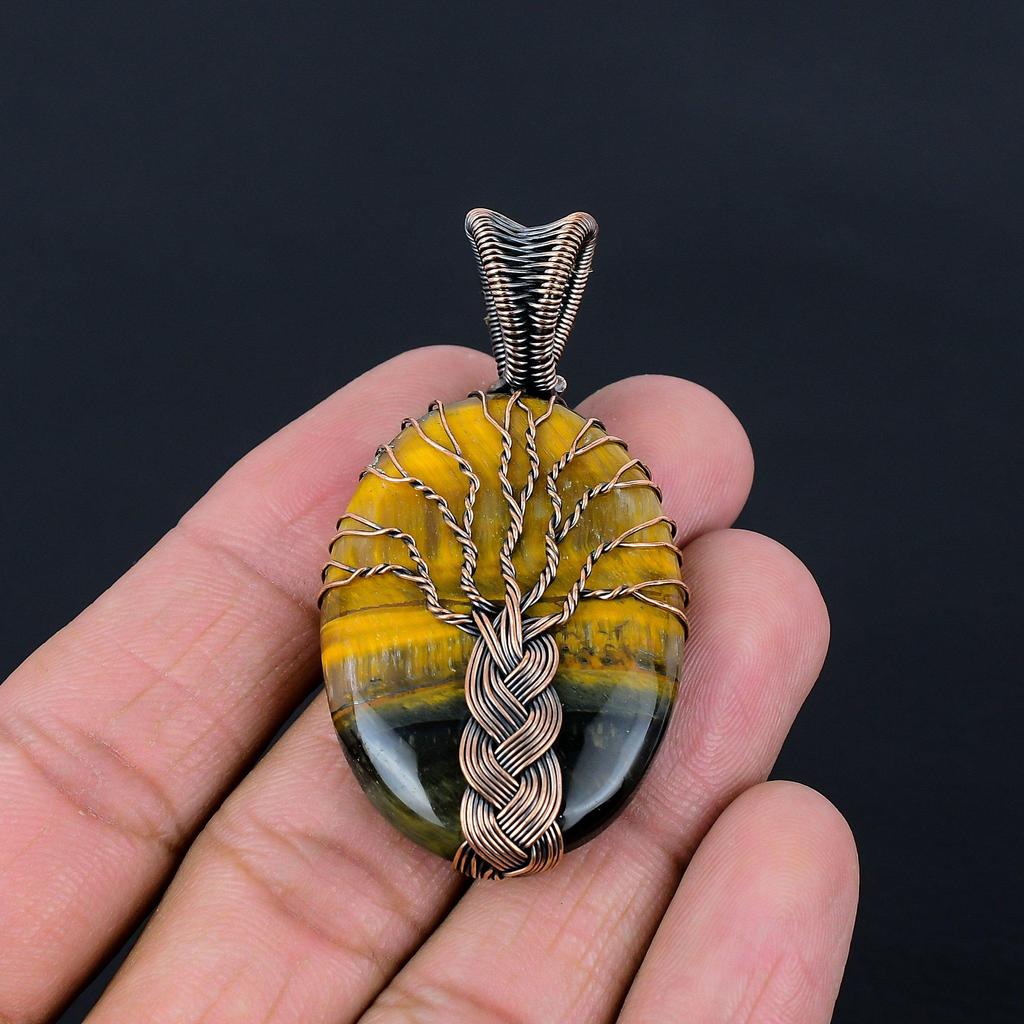 Baum des Lebens Bumblebee Jaspis Edelstein Reiner Kupferdraht Wicklung Handgefertigter Schmuck Anhänger