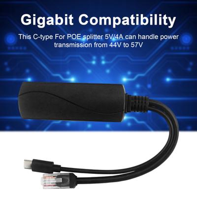 Gigabitový POE Splitter 5V 3A Type-C RJ45 Kompatibilní s IEEE802.3af/at 10/100/1000Mbps Power Over Ethernet Splitter Adaptér pro Bezpečnostní kameru CCTV