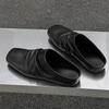 Fashion 2025 New Summer Women Mules Genuine Leather Men Shoes Cover Toe Shoes Squared Toe Low Heel Sandals Pleated Modern Slippers