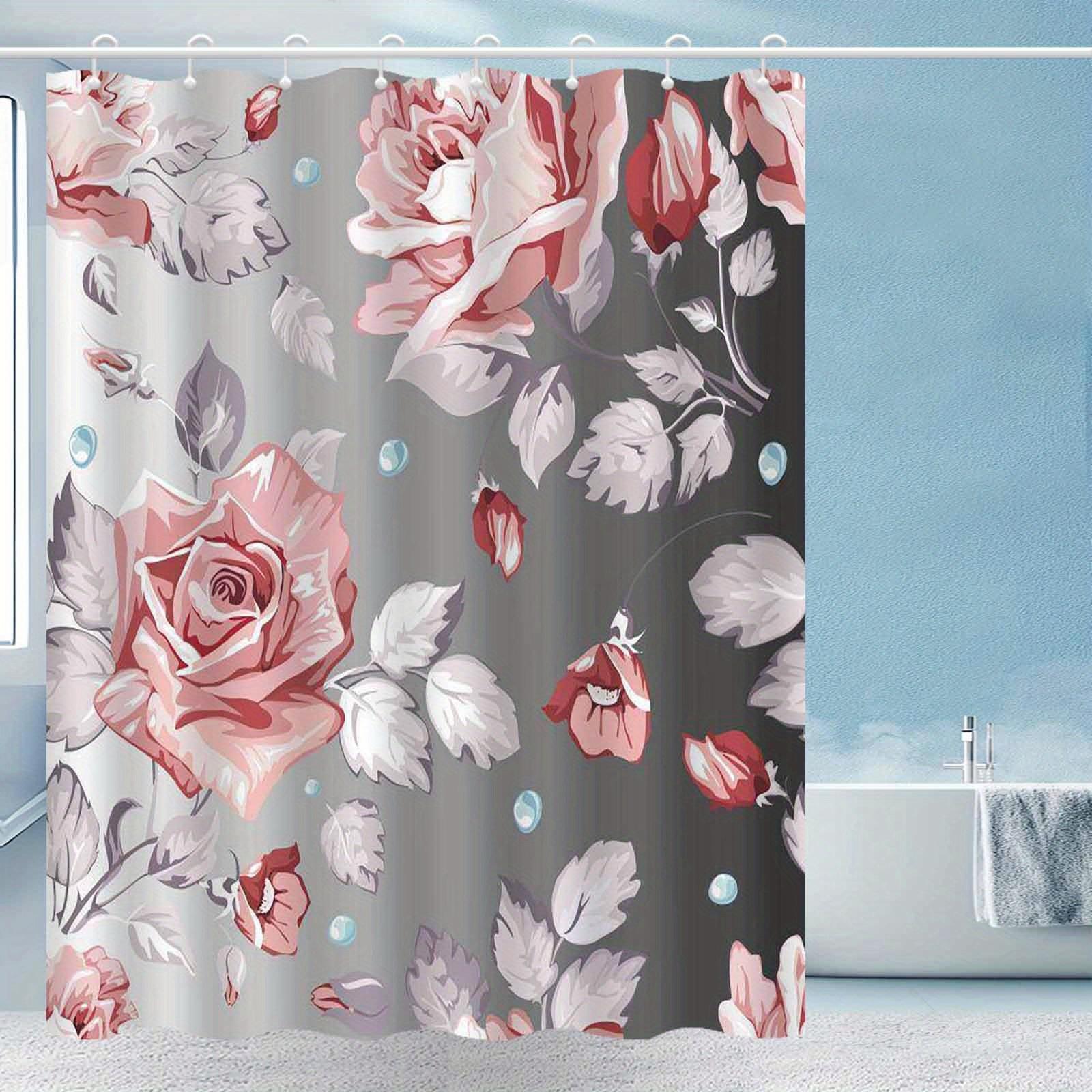 

1Pc Retro Rose Water Drop Flower Shower Curtain, High End Elegant Bathroom Curtain, Bathroom Decoration Pattern W60H190(CM)-1 Pcs