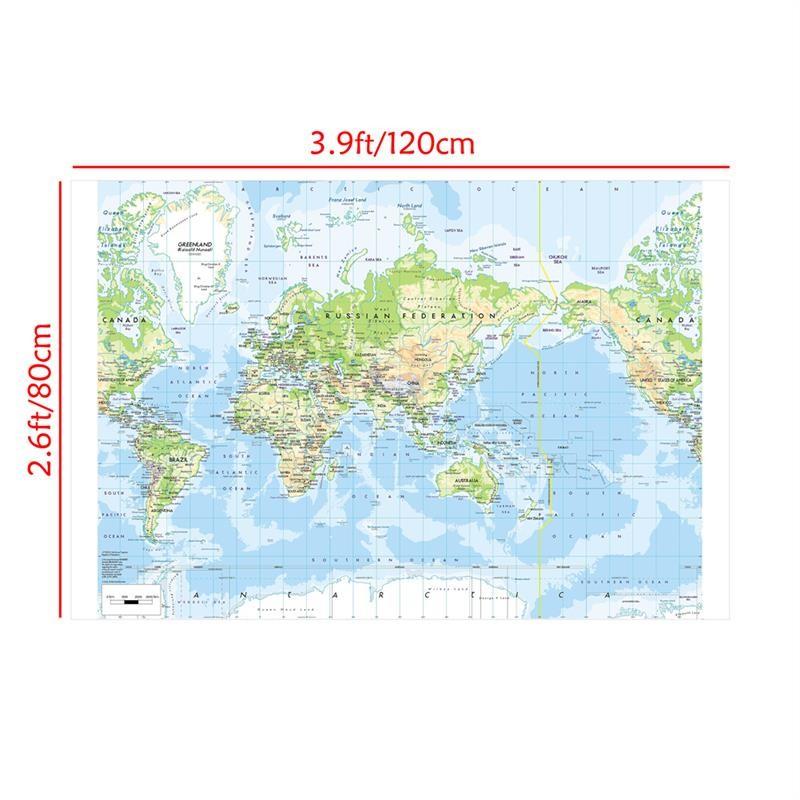 Without Frame English-World Map-Geographic Map with Cities Backdrop,Travel Supplies,for Classroom,Dorm,Office Decor