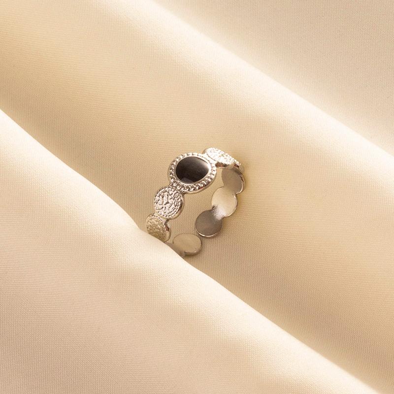 Punk Vintage Black Enamel Ring Stainless Steel Open Rings For Women Men Jewelry Fire Evil Eye Bague Acier Inoxydables Femme Gift