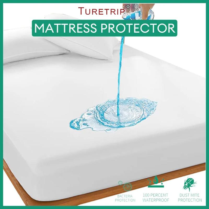 100% Waterproof Mattress Cover with Deep Pocket Solid Color Anti-mite Fitted Bed Sheet Mattress Protector Bed Cover King Queen