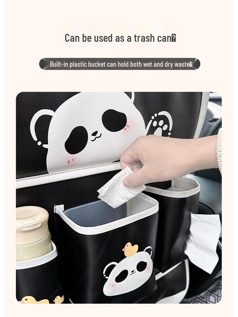 Panda Car Organizer: Multifunctional Hanging Storage, Cute Cartoon Interior Protective Pad