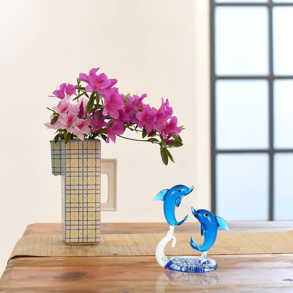 Double Crystal Glass Dolphins Figurines Collectibles, Miniature Handmade Sea Animal Sculpture Statue, Birthday for Women Men Kids, Home Office Desk