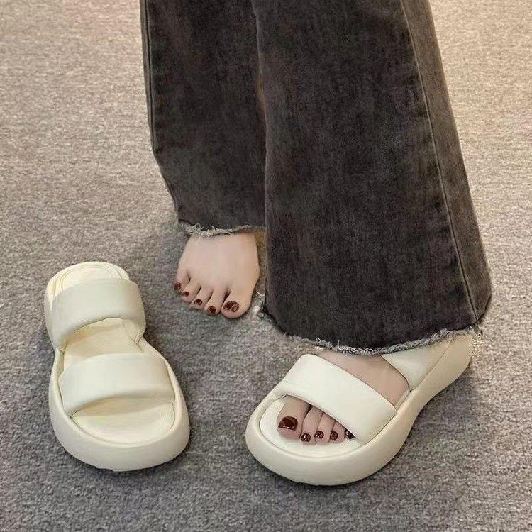 Thick-soled Soft Leather Slippers, Wear Summer New High-end One-word Casual Sandals
