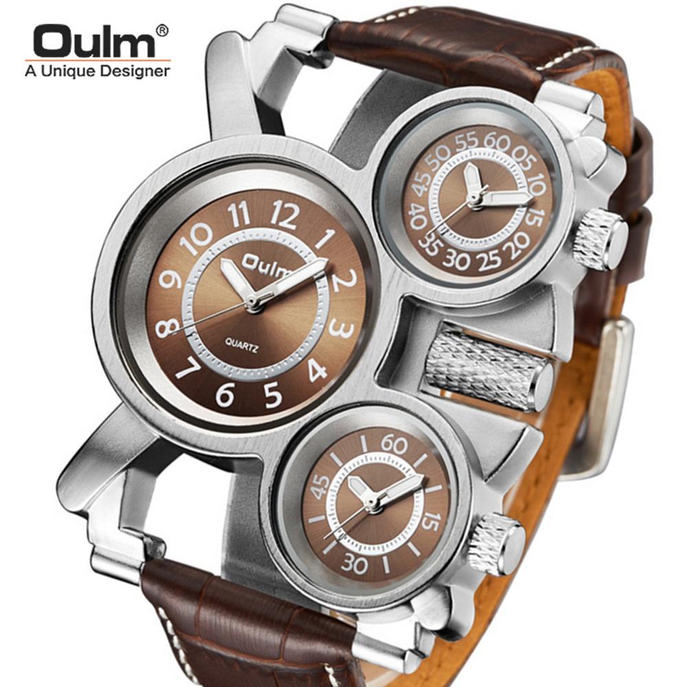 Oulm Herrenuhr Business Casual Quarzuhr Multi-Zeitzone Leder
