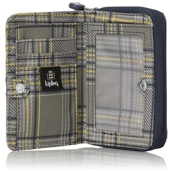 Kipling Official Japan Limited MONEY LOVE Blue Grey Plaid KI6791S6Z 0.01 Womens Bi-fold Wallet