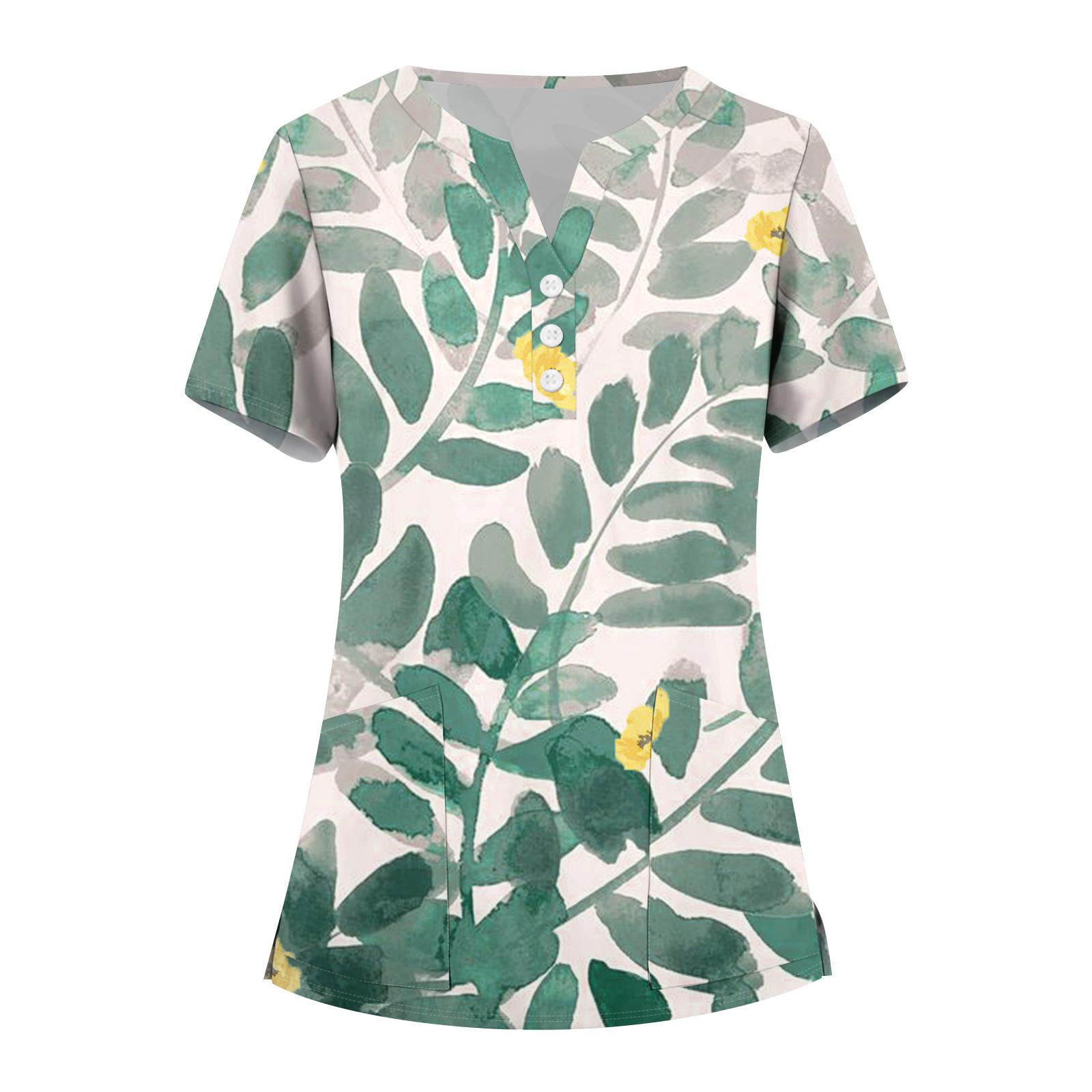 

Женская мода, рабочая одежда с v-образным вырезом, короткими рукавами и карманами, топы с принтом, летние топы для женщин L зелёный