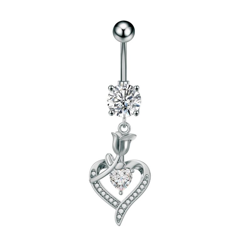 Butterfly Zircon Belly Button Rings Stainless Steel Heart Pendant Navel Piercing Barbell For Women Belly Ring Beach Jewelry