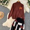 Høst Vinter Kvinner Elegant Strikket Genser Kontor Todelt Sett Ståkrage Pullover Topper og Lang Maxi Skjørt Dress