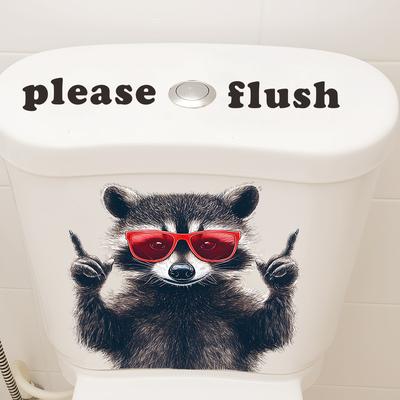 Rote Augen Waschbär Toilettensitz Aufkleber Wasserdicht Selbstklebend Vinyl Aufkleber für Badezimmer WC Toiletten Dekoration