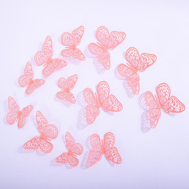 12Pcs/Set Red Blue Pink 3D Hollow Butterfly Wall Stickers For Wedding Home Decoration Living Room Decor Art Butterflies Decals