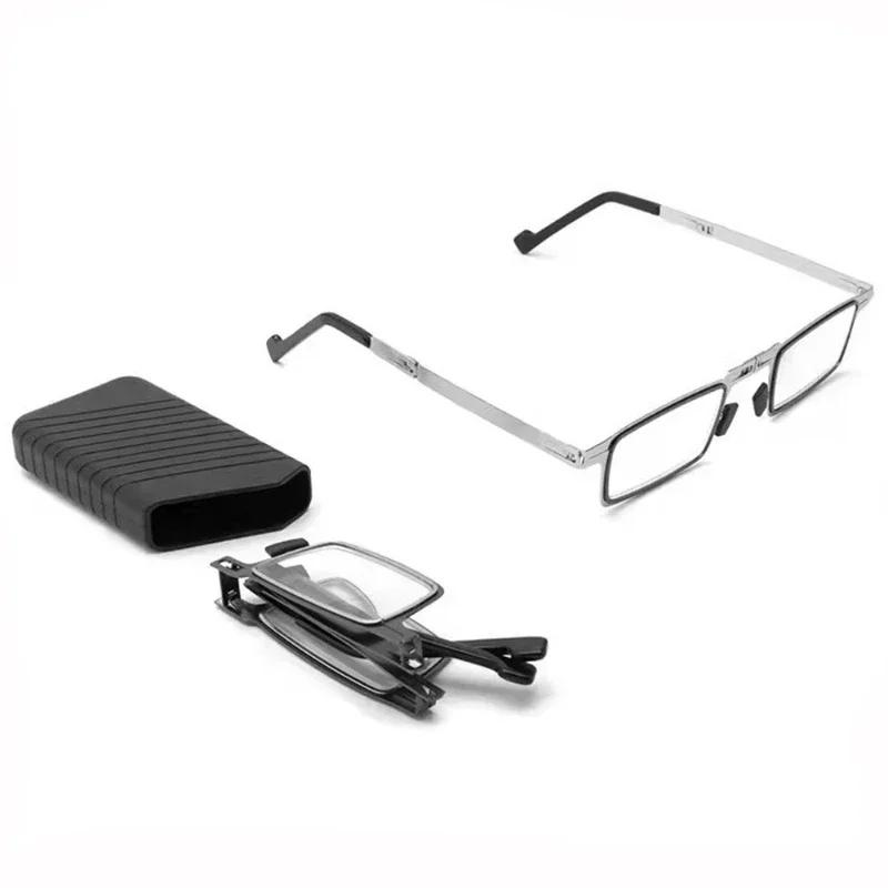 Fashion Metal Folding Reading Glasses with Case Men Women Portable Presbyopia Eyewear Round Square Blue Light Blocking Computer Glasses