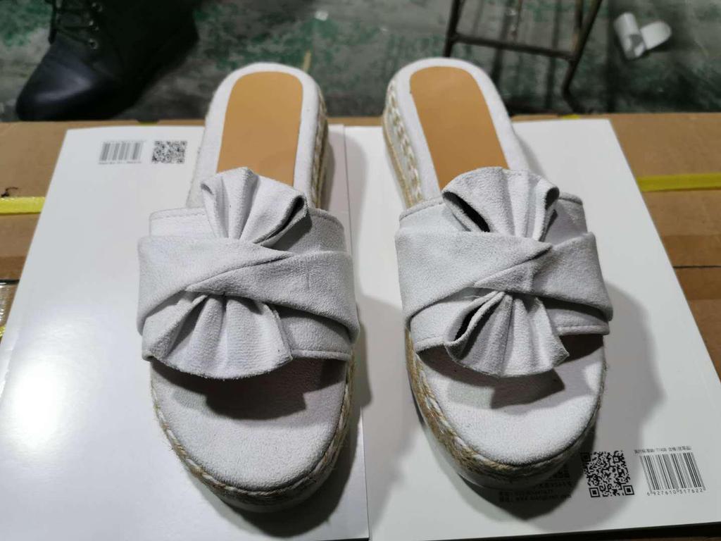 2025 Summer Women's Bow Beach Wedge Sandals - European/American Style, Thick Sole, Hemp Rope, Large Size