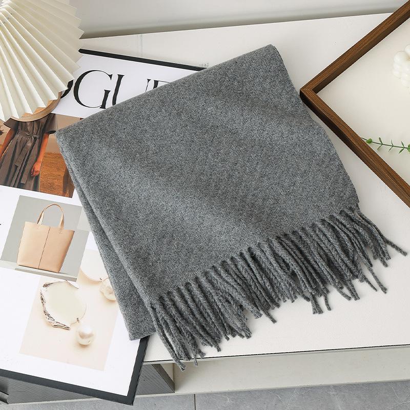 New model with solid color scarf women's autumn and winter thickened warm New Year's red scarf dual-purpose shawl