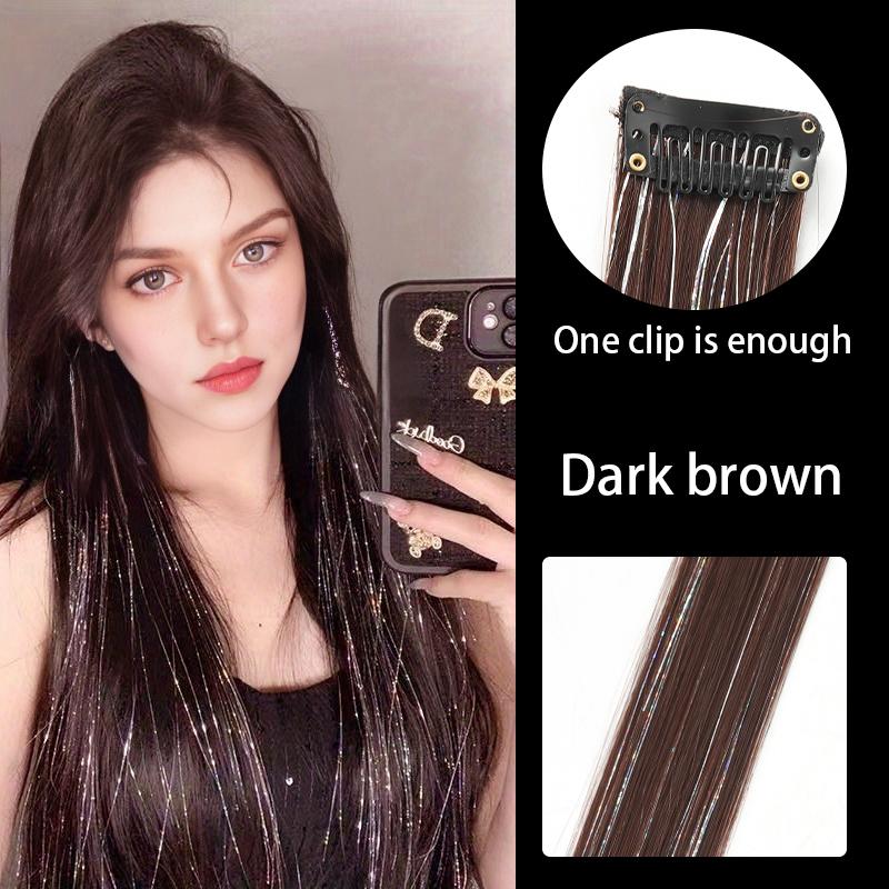 Colorful Hair Clip Extensions Synthetic Fiber Long Straight BB Clip Wigs Women's Wigs Easy To Wear for Parties and Gatherings
